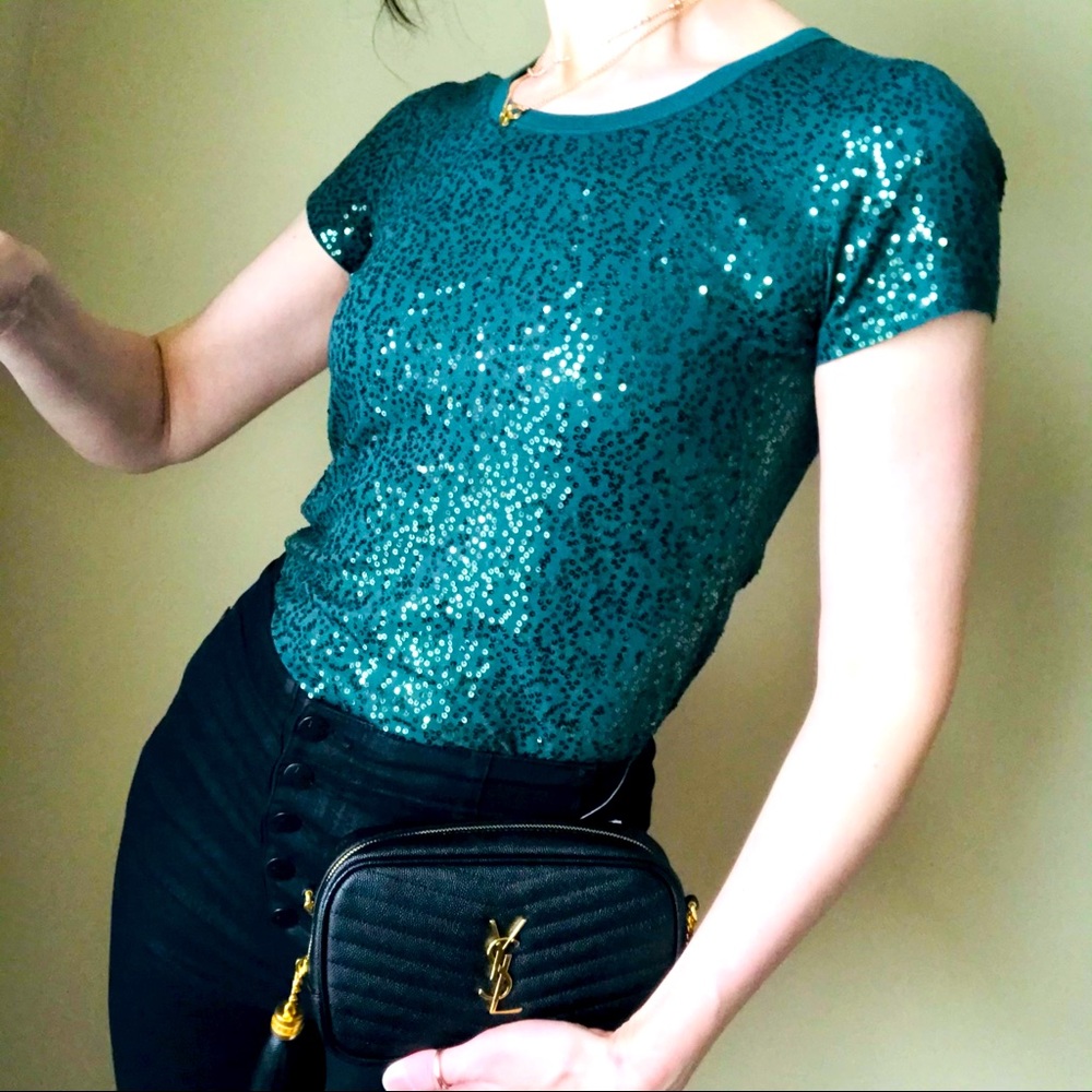 Dkny sparkle sequin party top tee XS